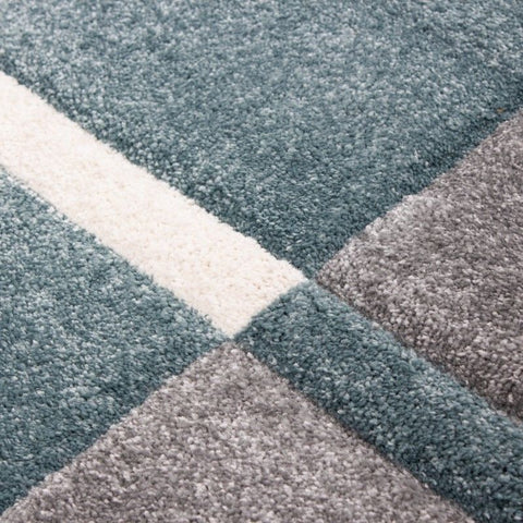 Geometric Rug Modern Grey Green White Check Pattern Mat Living Room Hall Carpets