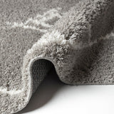 Grey Shaggy Rugs Very Soft Machine Washable Aztec Patterned Long Pile Carpet Mat