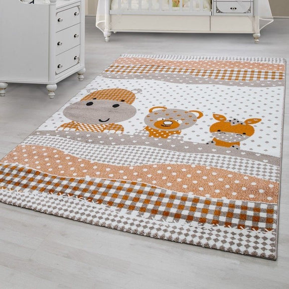 Childrens Animal Rug White Beige Orange Baby Nursery Mat Kids Play Room Carpets
