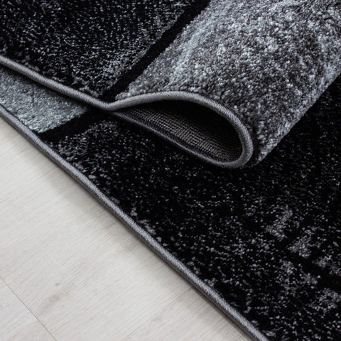 Check Rug Modern Black and Grey Geometric Pattern Mat Living Room Hallway Carpet