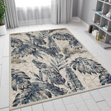 Cream Floral Rug Blue Grey Geometric Pattern Large Small Modern Woven Rug