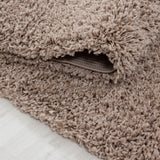Beige Fluffy Rug for Living Room Bedroom Deep Pile Carpet Rug Beige Shaggy 50mm Extra Large Small Circle Round UK