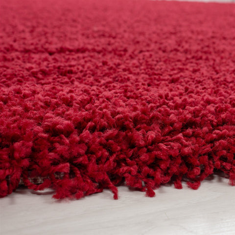 Red Fluffy Rug 50mm long pile Fluffy Carpet Extra Large Small Living Room Bedroom Mat Circle Round Modern Woven Mat