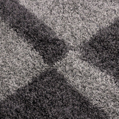 Shaggy Rugs Grey Geometric Pattern Mat High Pile Fluffy Bedroom Hallway Carpets