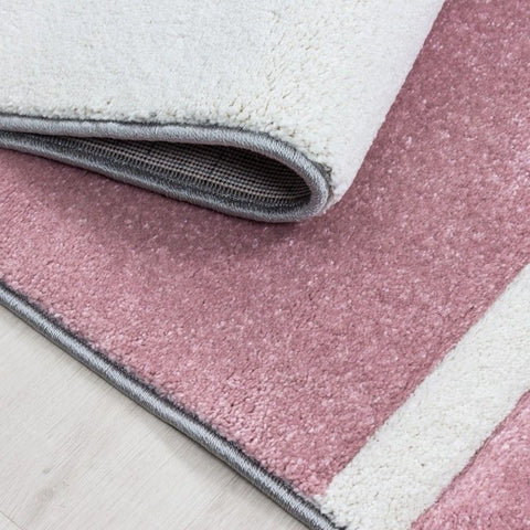 Check Rug Modern Pink and Grey White Geometric Contour Cut Mat Room Floor Carpet