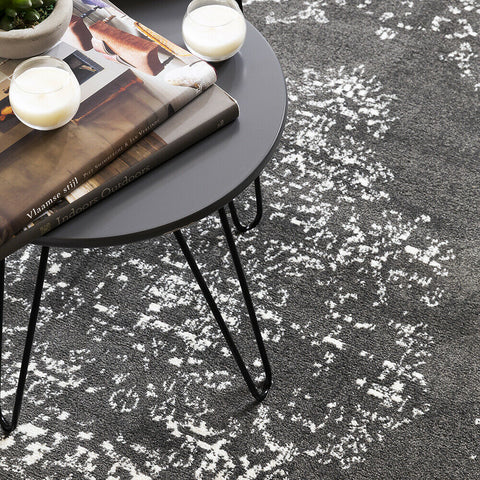 Grey Rug Anthracite Oriental Carpet New Microfiber Floor Mat Living Room Bedroom