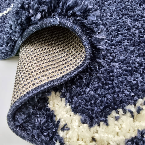 Shaggy Rug Navy Blue Dark Blue Fluffy Rugs Thick Soft Geometric Living Room Bedroom Lounge Carpet