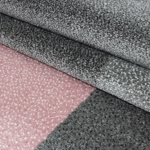 Modern Geometric Rug Pink and Grey Check Design Mat Extra Large Small Bedroom Living Room Carpet Mat