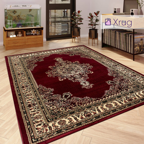 Red Oriental Rug Beige Cream Floaral Traditional Pattern Thick Soft Woven Carpet Extra Large Small Area Mat