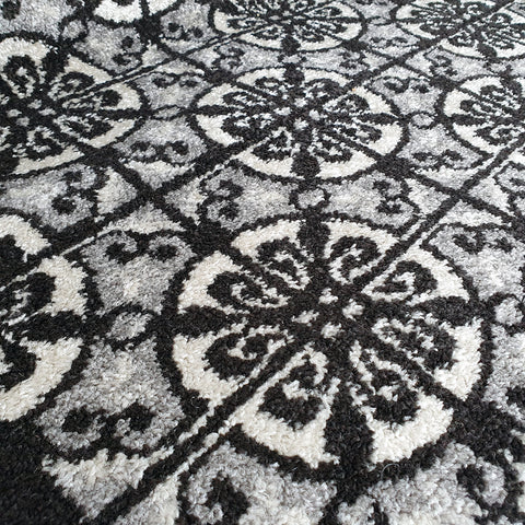 Grey Rug Moroccan Trellis Oriental Pattern Low Pile Woven Carpet Large Small Living Room Mat