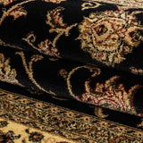 Black Oriental Rug Traditional Carpet Cream Beige Floral Pattern Extra Large Small Woven Thick Soft Carpet