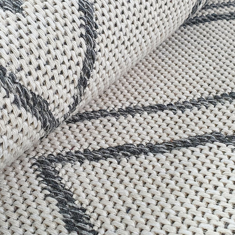 Cream Diamond Rug Woven Grey Patterned Carpet 100% Cotton Washable Rug Runner