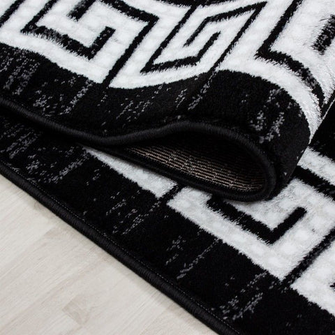 Black and White Rug Modern Greek Style Border Mats Small Large Room Floor Hall Carpet