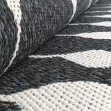 Modern Black Rug 100% Cotton Washable Large Small Living Room Carpet Diamond White Cream Pattern Flat Woven Mat