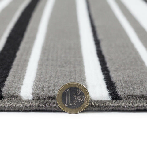 Striped Rug Modern Pattern Grey Black Cream Mat Small Large Bedroom Floor Carpet