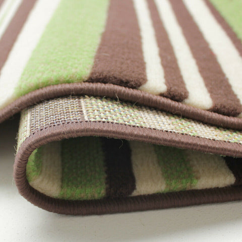 Striped Rug Green Brown Modern Pattern Floor Carpet Small Large Bedroom Area Mat