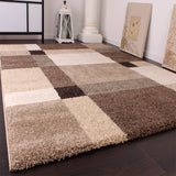 Brown and Beige Rug Cream Geometric Thick Heavy Woven Carpet Extra Large Mats