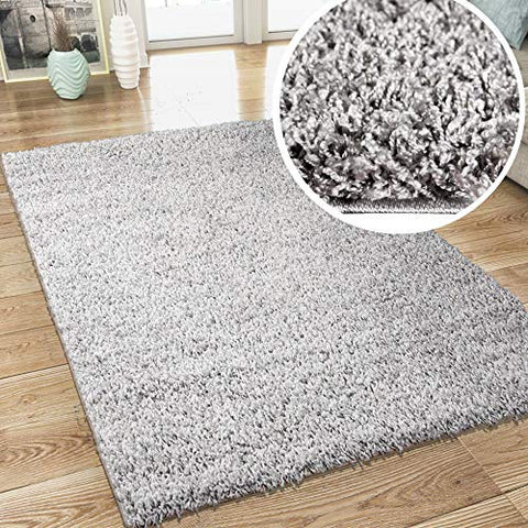 Modern Fluffy Rug Silver Grey Shaggy Long Pile Woven Carpet Mat for Living Room or Bedroom