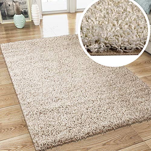 Modern Fluffy Rug Cream Shaggy Long Pile Woven Carpet Mat for Living Room or Bedroom