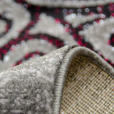 XRUG Modern Grey Red Rug Glitter Floral Pattern Woven Short Pile Carpet Mat for Living Room & Bedroom