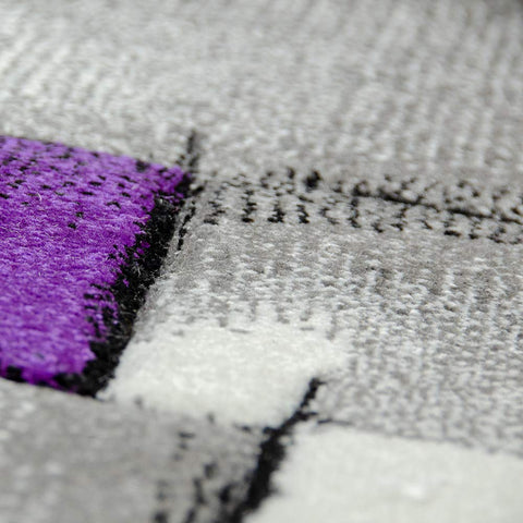 XRUG Modern Grey Purple Rug Geometric Pattern Woven Low Pile Carpet Mat for Living room or Bedroom