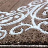 Modern Brown Beige Rug Glitter Floral Pattern Woven Low Pile Carpet Mat for Living Room & Bedroom