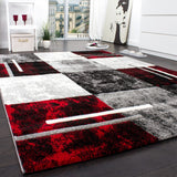 Red and Grey Rug Contour Cut Geometric Carpet Large XL Small Mat for Living Room