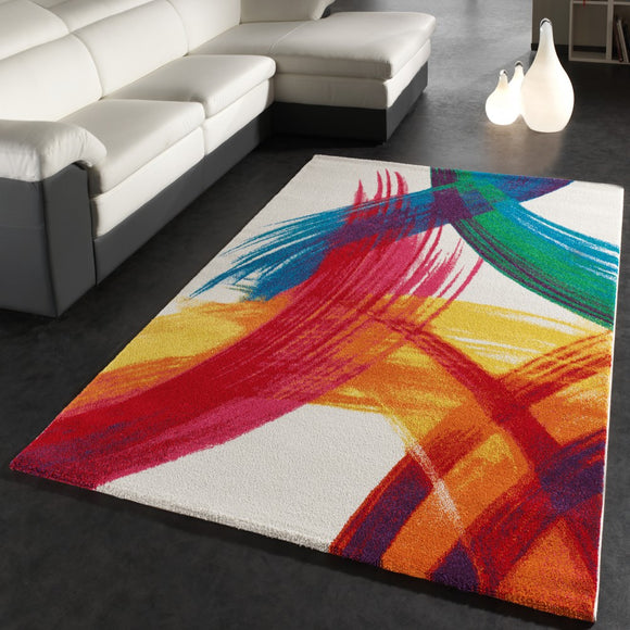 Modern Abstract Rug Cream Multicolored Canvas Carpet Large XL Small Area Mat