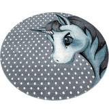 Kids Unicorn Rug Grey Blue White Childrens Animal Mats Round Nursery Play Carpet