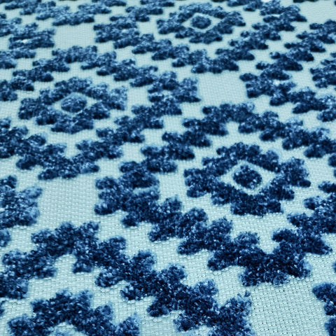 Outdoor Rug UK Blue Greek Key Trellis Carpet Plastic Mat for Garden Patio Gazebo Decking