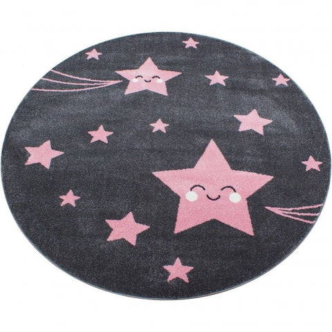 Kids Star Rug Pink and Grey Childrens Play Carpet Small Large Round Nursery Mats