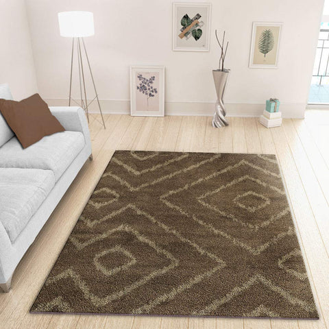 Modern Design Brown Rug Geometric Pattern Woven Low Pile Carpet Living room & Bedroom