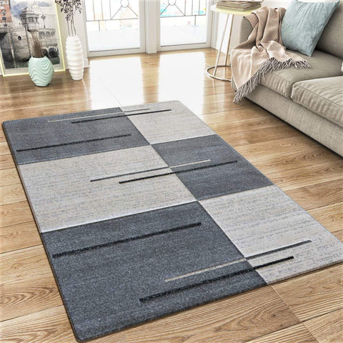 XRUG Modern Geometric Grey Geometric Rug Checkered Design Woven Short Pile Carpet Mat for Living Room or Bedroom