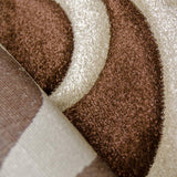 Modern Floral Rug Brown Beige Contour Cut Pattern Damask Design Carpet Mat for Living Room & Bedroom