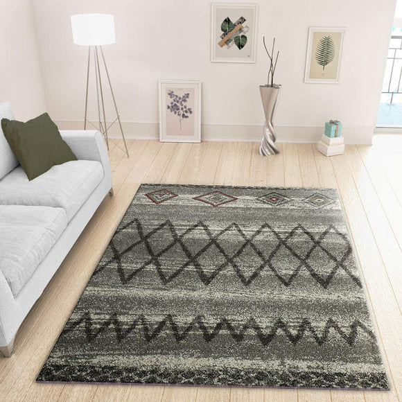 XRUG Modern Grey Silver Rug Geometric Pattern Bedroom Living room Carpet Woven Short Pile Mat