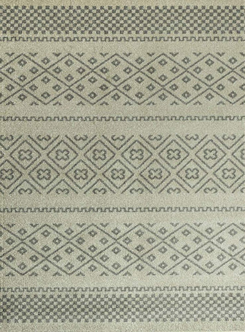 Modern Ivory Rug Grey Geometric Pattern Woven Short Pile Floor Carpet for Bedroom & Living Room