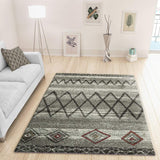 Modern Ivory Grey Rug Geometric Pattern Woven Low Pile Carpet Mat for Living room & Bedroom