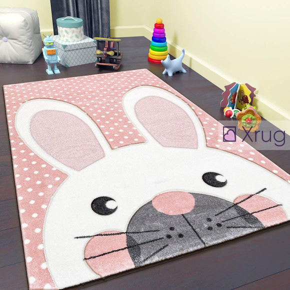 Kids Pink Rug Nursery Mat Thick Soft Animals Children Bedroom Carpet Girls Playroom Mat Pink Bunny
