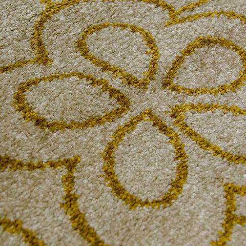 Contemporary Rug for Living Room or Bedroom with Exclusive Floral Pattern in Ivory and Ochre Сolours Soft Polypropylen Short Pile Woven Carpet Mat