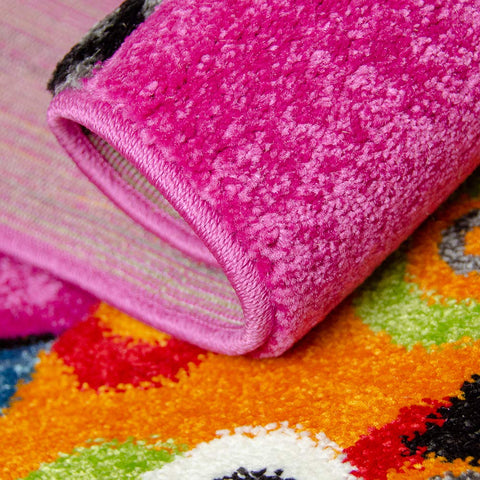 Kids Children Nursery Pink Rug Owl Pattern Woven Low Pile Carpet Mat for Baby Play Room & Bedroom