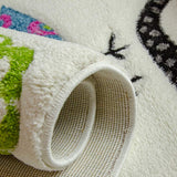 Kids Nursery Cream White Rug Owl Woven Short Pile Carpet Unisex Mat for Children Play Room & Bedroom