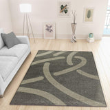 Contemporary Rug for Bedroom Modern Living Room or Dining Room with Abstract Geometric Patterned Grey and Silver Short Pile Woven Carpet Soft Mat