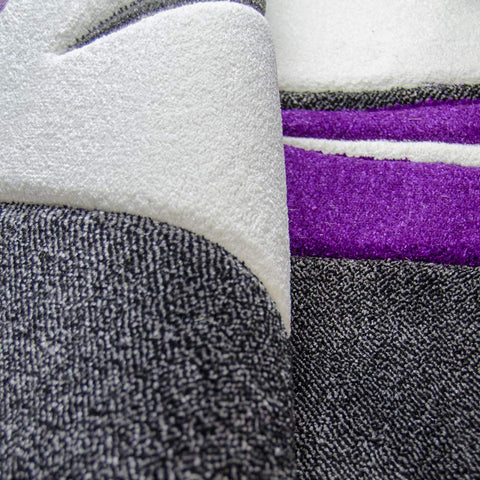 Modern Rug Grey Purple Black Cream Checkered Design Contour Cut Woven Carpet Mat for Living Room & Bedroom
