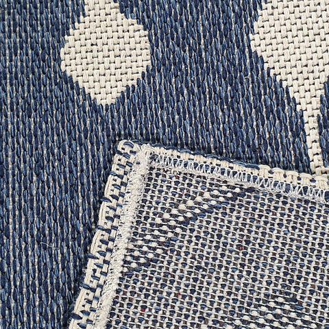 Cotton Rug Navy Blue Diamond Pattern Washable Flat Weave Mat Woven Carpet Small Extra Large