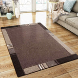 XRUG Modern Geometric Rug Border Design Brown Beige Woven Short Pile Carpet Mat for Living Room or Bedroom