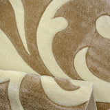 Modern Floral Rug Beige Cream Contour Cut Pattern Damask Design Carpet Mat for Living Room & Bedroom