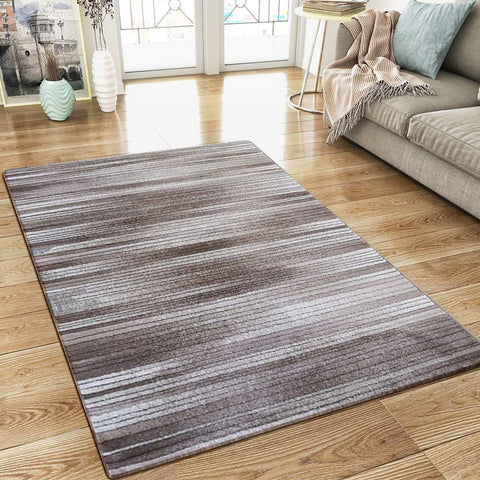 Modern Striped Brown Cream Rug Woven Short Pile Carpet Mat for Living Room or Bedroom