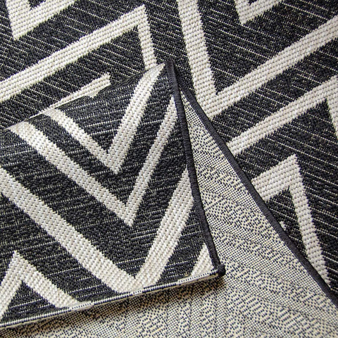 Kitchen Rug Black Grey Silver Chevron Zig Zag Pattern Hard Wearing Flat Weave Carpet Indoor Runner Mat