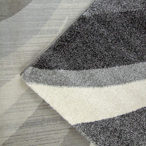 Modern Rug Silver Grey Ivory Abstract Design Woven Short Pile Carpet Mat for Living Room & Bedroom