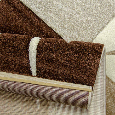 Modern Rug Brown Beige Cream Checkered Design Contour Cut Woven Low Pile Carpet Mat for Living Room & Bedroom